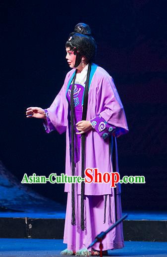 Chinese Sichuan Opera Young Lady Costumes and Hair Accessories Hui Lan Ji Traditional Peking Opera Actress Purple Dress Apparels