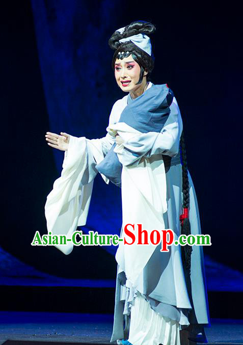 Chinese Sichuan Opera Young Female Du Juan Costumes and Hair Accessories Hui Lan Ji Traditional Peking Opera Actress Dress Country Woman Apparels