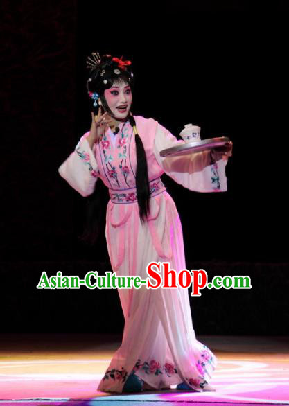 Chinese Sichuan Opera Xiaodan Costumes and Hair Accessories Traditional Peking Opera Young Lady Pink Dress Servant Girl Yan Yan Apparels