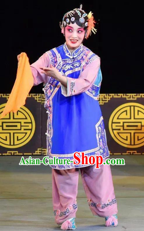 Chinese Sichuan Opera Xiaodan Costumes and Hair Accessories Fen Xiang Ji Traditional Peking Opera Maidservant Dress Apparels