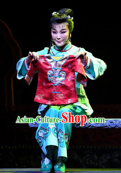 Chinese Ping Opera Female Servant Apparels Costumes and Headpieces Jin E Traditional Pingju Opera Country Woman Dress Garment