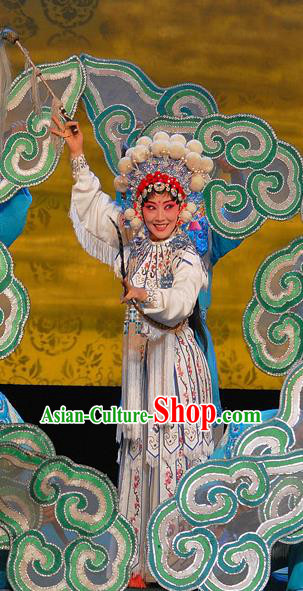 Chinese Sichuan Opera The Legend of White Snake Garment Costumes and Hair Accessories Traditional Peking Opera Wudan Dress Martial Female Bai Suzhen Apparels