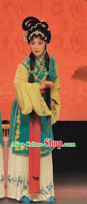 Chinese Sichuan Opera Servant Girl The Legend of White Snake Garment Costumes and Hair Accessories Traditional Peking Opera Xiaodan Dress Young Lady Apparels