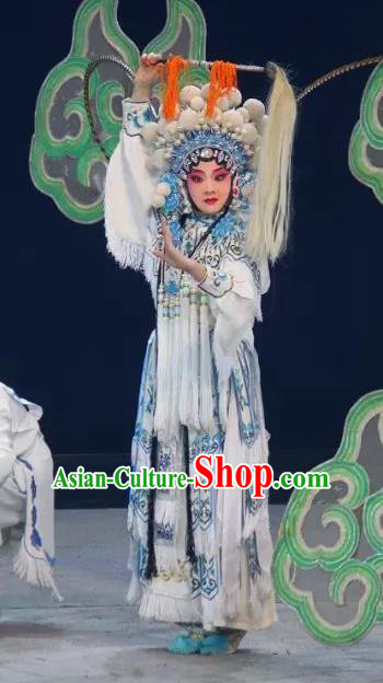 Chinese Sichuan Opera Swordswoman The Legend of White Snake Garment Costumes and Hair Accessories Traditional Peking Opera Tao Ma Tan Dress Bai Suzhen Apparels