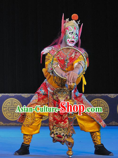 The Legend of White Snake Chinese Sichuan Opera Martial Male Apparels Costumes and Headpieces Peking Opera Wusheng Garment Soldier Red Clothing