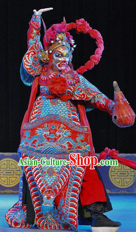 The Legend of White Snake Chinese Sichuan Opera General Armor Apparels Costumes and Headpieces Peking Opera Martial Male Red Garment Clothing
