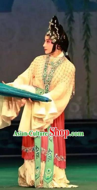 Chinese Sichuan Opera Diva Bai Suzhen The Legend of White Snake Garment Costumes and Hair Accessories Traditional Peking Opera Young Female Dress Actress Apparels