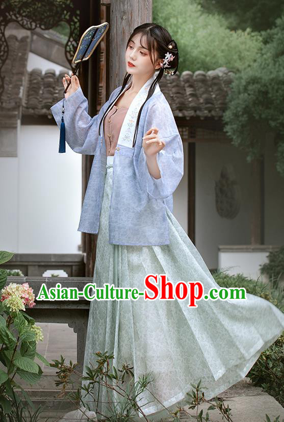 Chinese Ancient Civilian Woman Garment Hanfu Dress Traditional Ming Dynasty Village Girl Historical Costumes Complete Set