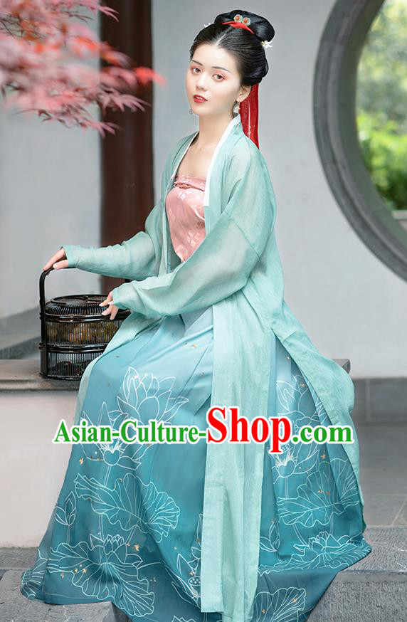 Chinese Ancient Young Lady Hanfu Dress Garment Traditional Song Dynasty Civilian Female Historical Costumes Complete Set