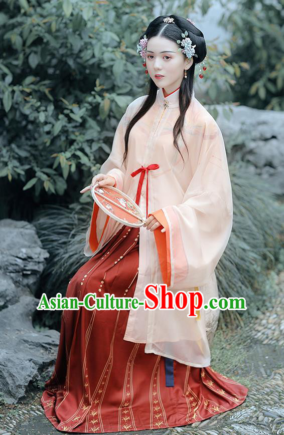 Chinese Ancient Royal Princess Hanfu Garment Traditional Ming Dynasty Embroidered Historical Costumes Complete Set for Nobility Lady