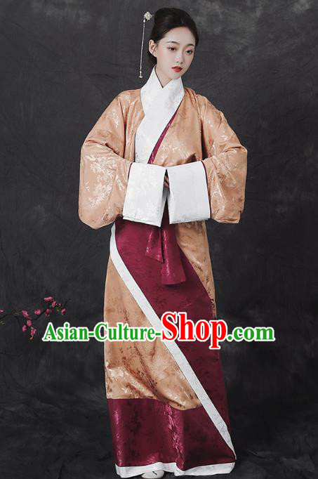 Chinese Traditional Curving Front Robe Hanfu Dress Ancient Han Dynasty Palace Princess Historical Costumes