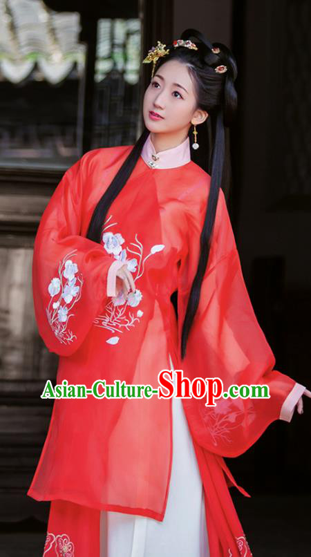 Chinese Traditional Ming Dynasty Embroidered Hanfu Dress Ancient Young Lady Apparels Historical Costumes for Women