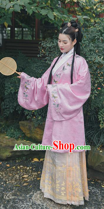 Chinese Traditional Ming Dynasty Patrician Lady Embroidered Hanfu Dress Ancient Court Woman Apparels Historical Costumes