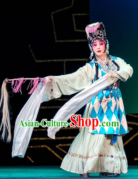 Chinese Sichuan Opera Young Female Qiu Jiang Garment Costumes and Hair Accessories Traditional Peking Opera Hua Tan Dress Taoist Nun Chen Miaochang Apparels