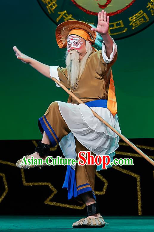 Qiu Jiang Chinese Sichuan Opera Elderly Male Apparels Costumes and Headpieces Peking Opera Boatman Garment Clothing