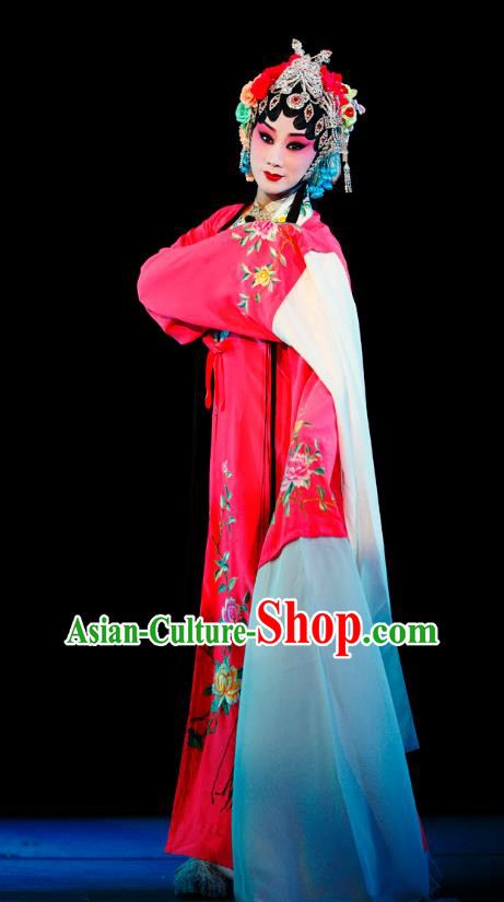 Chinese Sichuan Opera Actress Li Huiniang Red Plum Garment Costumes and Hair Accessories Traditional Peking Opera Hua Tan Dress Young Female Apparels