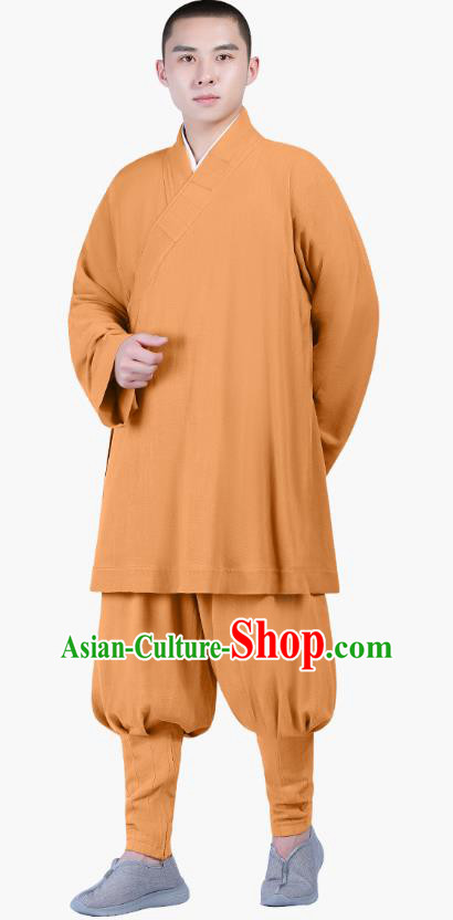 Chinese Traditional Monk Costume National Clothing Buddhism Ginger Shirt and Pants for Men
