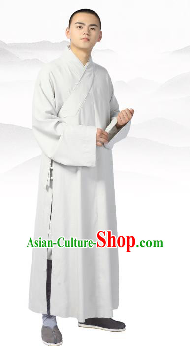 Chinese Traditional Frock Costume Buddhism Clothing Garment Light Grey Monk Robe for Men