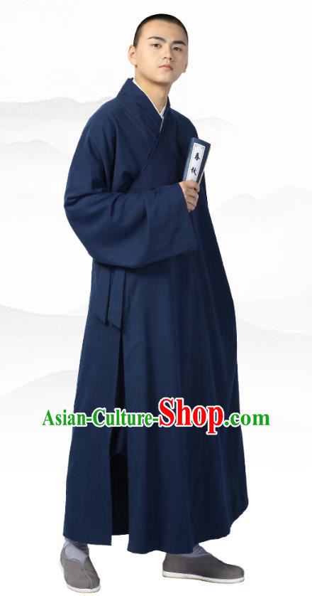 Chinese Traditional Frock Costume Buddhism Clothing Garment Navy Monk Robe for Men