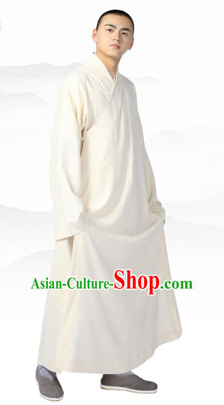 Chinese Traditional Frock Costume Buddhism Clothing Garment Beige Monk Robe for Men