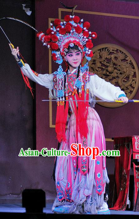 Chinese Sichuan Opera Female Swordsman Garment Costumes and Hair Accessories Traditional Peking Opera Wudan Dress Martial Lady Apparels