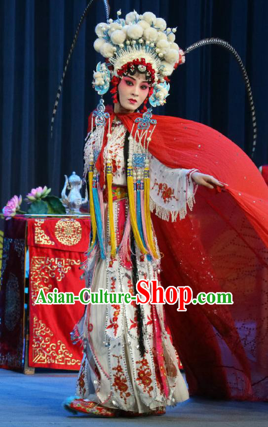 Chinese Sichuan Opera Actress Xia Gu Garment Costumes and Hair Accessories Traditional Peking Opera Bi Bo Hong Lian Hua Tan Dress Princess Apparels