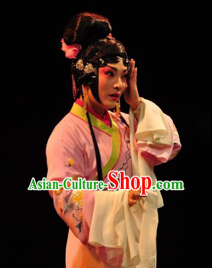 Chinese Sichuan Opera Diva Garment Costumes and Hair Accessories Traditional Peking Opera Courtesan Li Yaxian Dress Distress Maiden Apparels