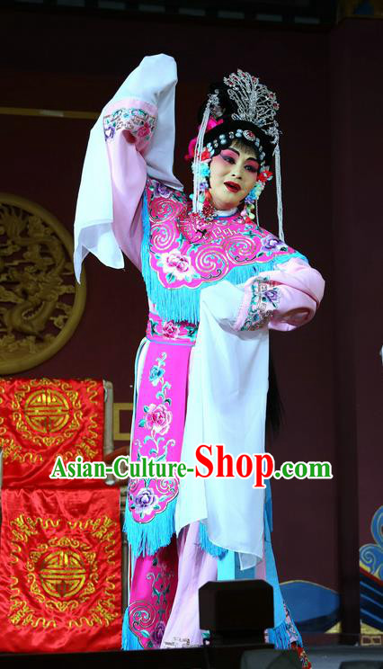 Chinese Sichuan Opera Hua Tan Garment Costumes and Hair Accessories Chu Gong Hui Traditional Peking Opera Imperial Consort Dress Actress Meng Ying Apparels