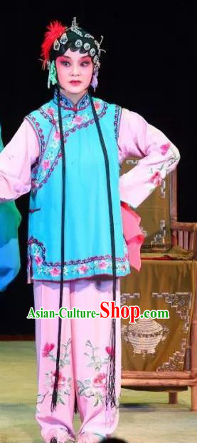 Chinese Sichuan Opera Young Lady Garment Costumes and Hair Accessories Ma Qian Po Shui Traditional Peking Opera Village Girl Dress Apparels