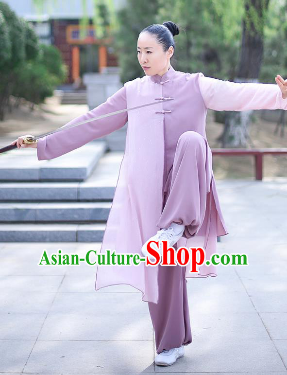 Professional Tai Chi Competition Costume Tai Ji Training Outfits Clothing Top Grade Martial Arts Lilac Uniform for Women