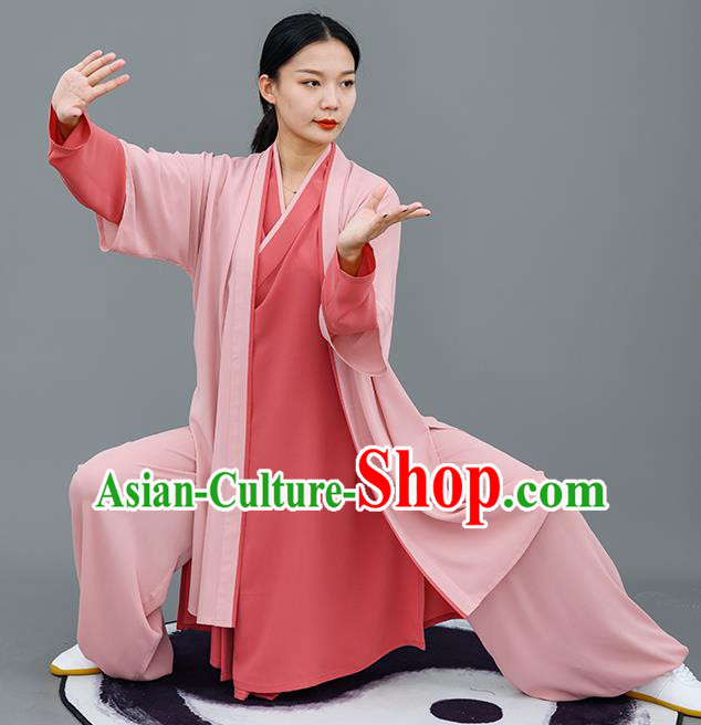 Chinese Traditional Professional Martial Arts Training Costume Top Grade Tai Ji Performance Uniforms Tai Chi Competition Pink Outfits