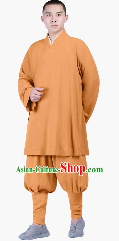 Chinese Traditional Shaolin Monk Costume Buddhism Clothing Ginger Slant Opening Blouse and Pants Complete Set