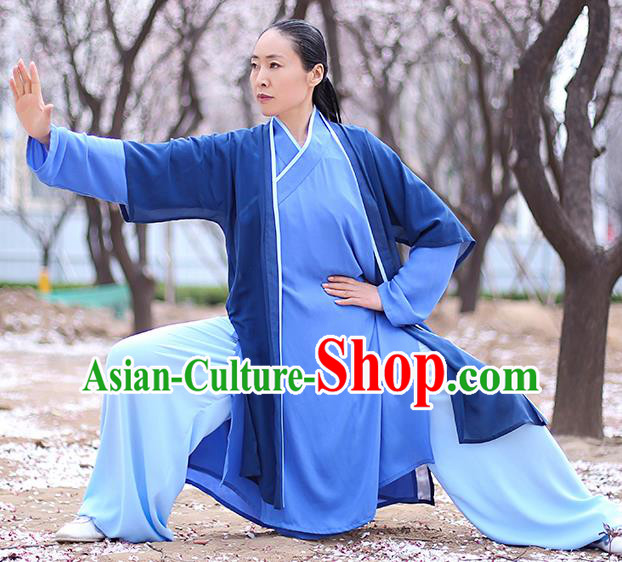 Chinese Traditional Tai Chi Competition Costume Professional Martial Arts Training Outfits Top Grade Tai Ji Performance Navy Uniform for Women