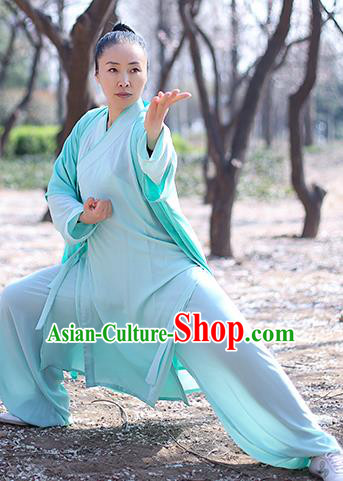 Chinese Traditional Tai Chi Competition Costume Professional Martial Arts Training Outfits Top Grade Tai Ji Performance Light Green Uniform for Women