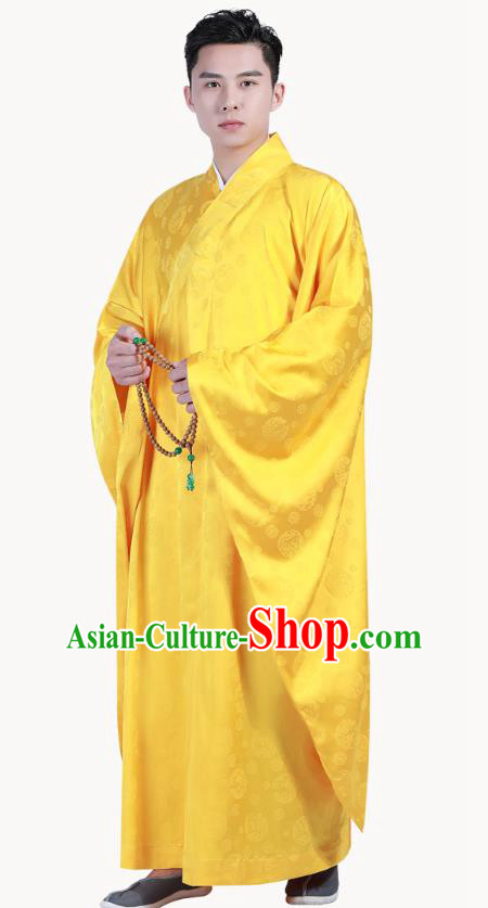 Chinese Traditional Golden Silk Frock Costume Buddhism Clothing Monk Robe Garment for Men