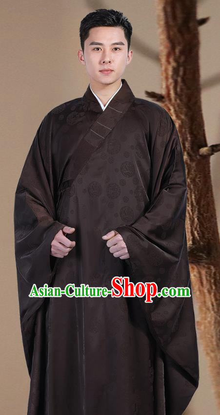 Chinese Traditional Brown Silk Frock Costume Buddhism Clothing Monk Robe Garment for Men