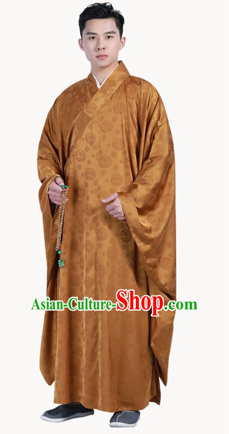 Chinese Traditional Ginger Silk Frock Costume Buddhism Clothing Monk Robe Garment for Men