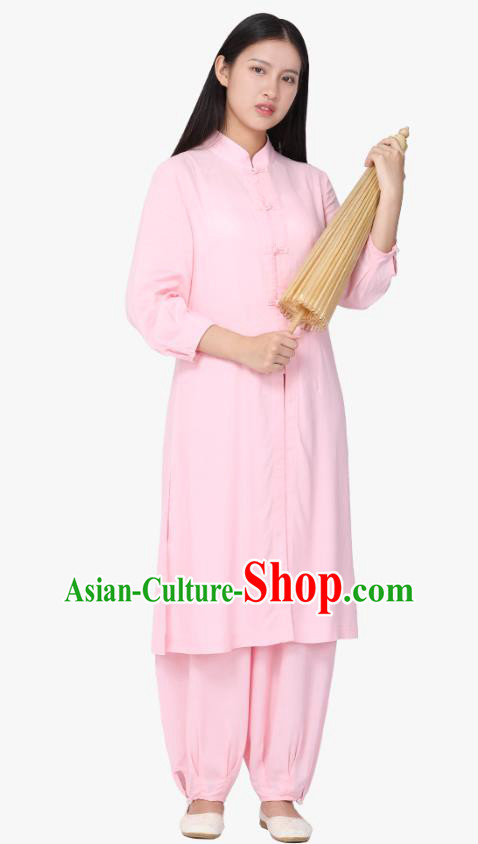 Chinese Traditional Meditation Costume Top Grade Tai Ji Uniforms Professional Tang Suit Pink Zen Outfits for Women