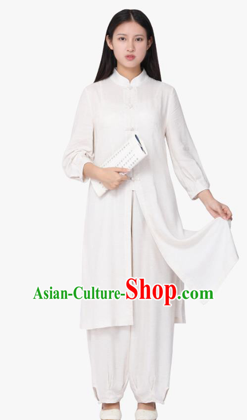 Chinese Traditional Meditation Costume Top Grade Tai Ji Uniforms Professional Tang Suit White Zen Outfits for Women