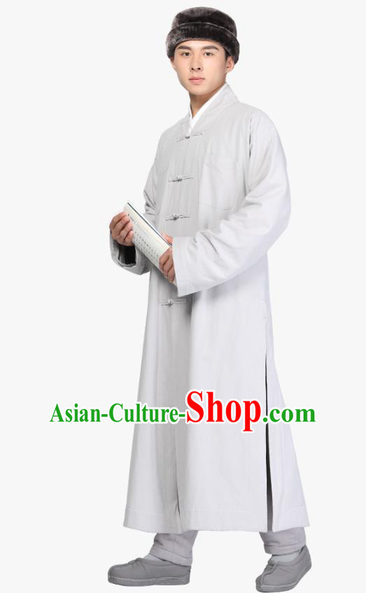 Chinese Traditional Monk Light Grey Gown Costume Meditation Garment Lay Buddhist Clothing for Men