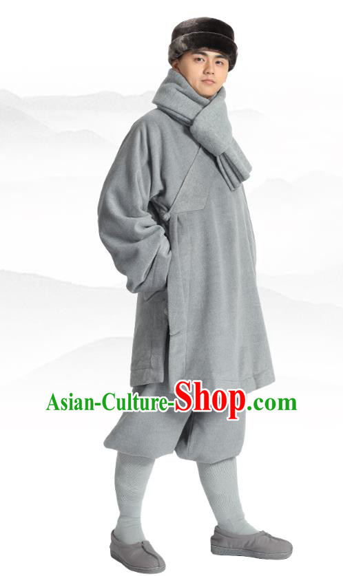 Chinese Traditional Monk Winter Grey Costume Lay Buddhist Clothing Meditation Garment Shirt and Pants for Men