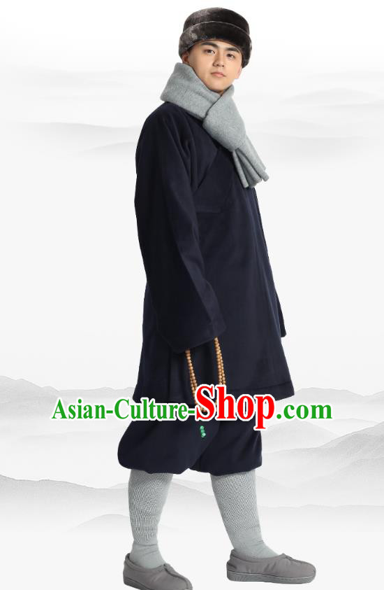 Chinese Traditional Monk Winter Navy Costume Lay Buddhist Clothing Meditation Garment Shirt and Pants for Men