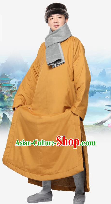 Chinese Traditional Winter Ginger Cotton Padded Gown Costume Lay Buddhist Clothing Meditation Garment for Men