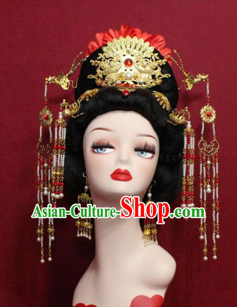 Traditional Chinese Ancient Empress Hair Accessories Phoenix Coronet Handmade Hair Jewelry Hair Fascinators Beads Tassel Hairpins for Women
