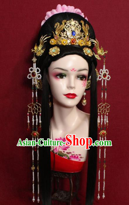 Traditional Chinese Ancient Empress Beads Tassel Hairpins Hair Accessories Phoenix Coronet Handmade Hair Jewelry Hair Fascinators for Women