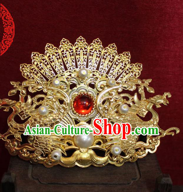 Traditional Chinese Ancient Princess Golden Hair Crown Handmade Ming Dynasty Hair Accessories Hair Comb for Women