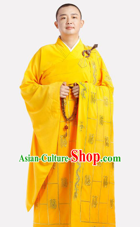 Chinese Traditional Monk Golden Silk Kasaya Costume Meditation Vestment Garment Buddhist Cassock for Men