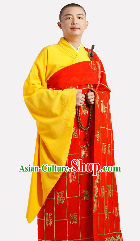 Chinese Traditional Monk Red Silk Kasaya Costume Meditation Vestment Garment Buddhist Cassock for Men