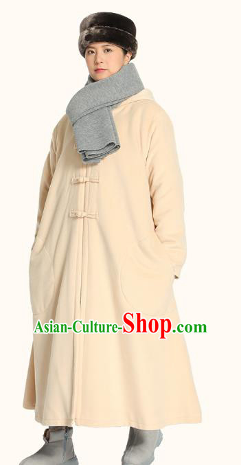 Chinese Traditional Winter Beige Cloak Costume Lay Buddhist Clothing Meditation Garment Beige Dust Coat for Men