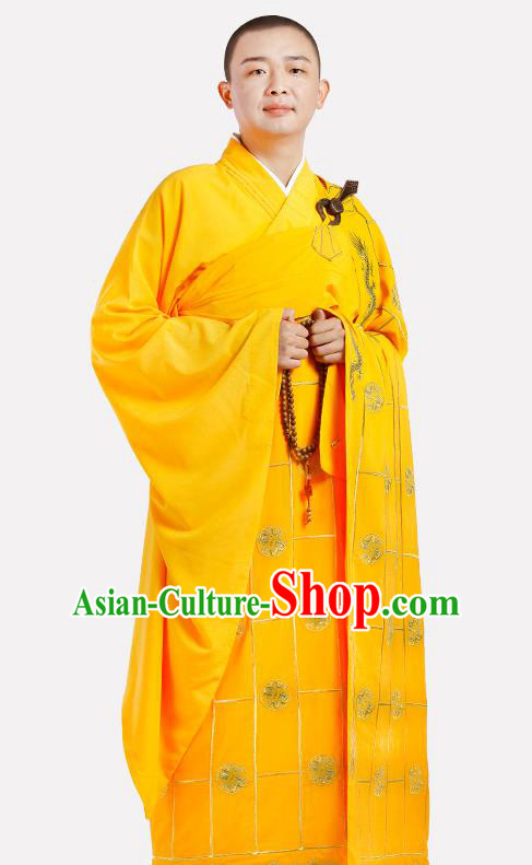 Chinese Traditional Monk Kasaya Meditation Vestment Garment Buddhist Golden Cassock Costume for Men